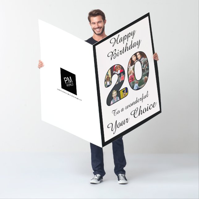 20th Birthday Happy 20 Photo Text Template Jumbo Card (In Situ)