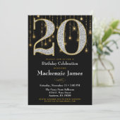 20th Birthday Invitation Black Gold Diamonds Adult (Standing Front)