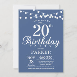 20th Birthday Invitation Blue