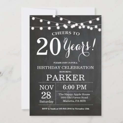 20th Birthday Invitation Chalkboard