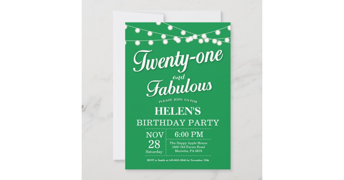 20th Birthday Invitation Green Fabulous Zazzle