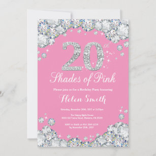 20th Birthday Invitation Pink and Silver Diamond