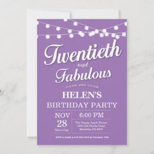 20th Birthday Invitation Purple Fabulous