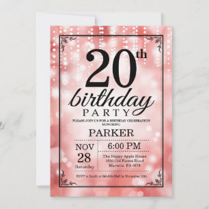 20th Birthday Invitation Red Glitter