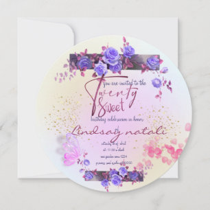20th birthday invitation with personalized roses