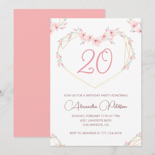 20th birthday invitations Boho Floral Pink
