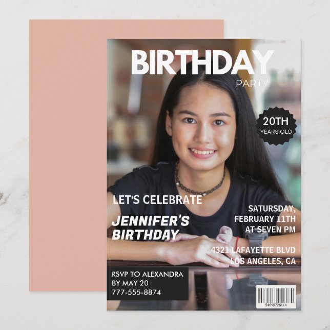 20th birthday invitations Girl Magazine Cover (Front/Back)