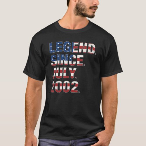 20th Birthday Legend Since July 2002 Usa Flag 20 Y T_Shirt