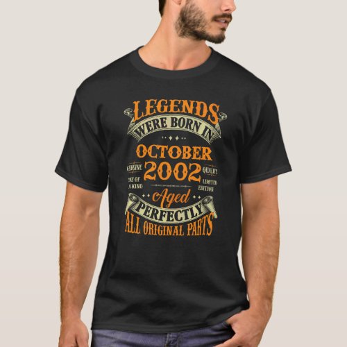 20th Birthday  Legends Born In October 2002 20 Yrs T_Shirt