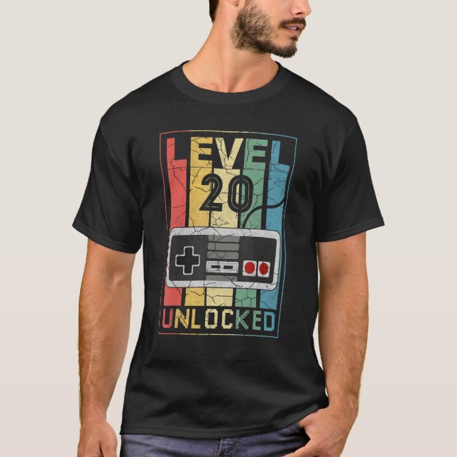 20th Birthday  Level 20 Unlocked  Video Gamer T-Shirt (Front)