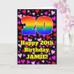 [ Thumbnail: 20th Birthday: Loving Hearts Pattern, Rainbow # 20 Card ]