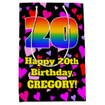 [ Thumbnail: 20th Birthday: Loving Hearts Pattern, Rainbow # 20 Gift Bag ]