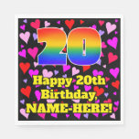 [ Thumbnail: 20th Birthday: Loving Hearts Pattern, Rainbow # 20 Napkins ]