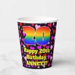 [ Thumbnail: 20th Birthday: Loving Hearts Pattern, Rainbow 20 Paper Cups ]