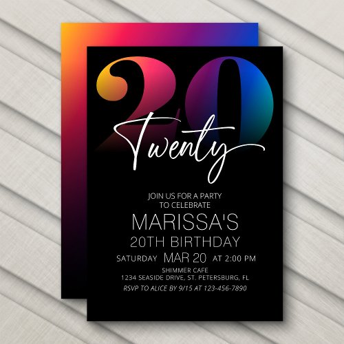 20th Birthday Modern Invitation