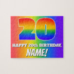 [ Thumbnail: 20th Birthday — Multicolored Rainbow Pattern “20” Jigsaw Puzzle ]
