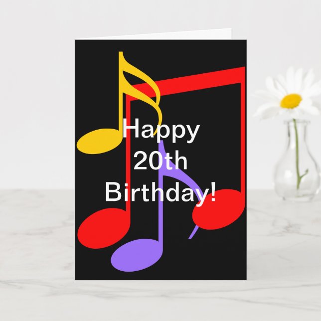 20th Birthday Music Notes Folded Greeting Card (Small Plant)