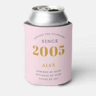 20th Birthday Name 2005 Pink Grey Elegant Chic Can Cooler