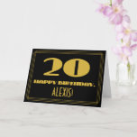 [ Thumbnail: 20th Birthday: Name + Art Deco Inspired Look "20" Card ]