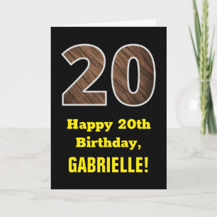 20th Birthday: Name, Faux Wood Grain Pattern "20" Card