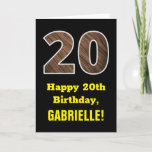 [ Thumbnail: 20th Birthday: Name, Faux Wood Grain Pattern "20" Card ]