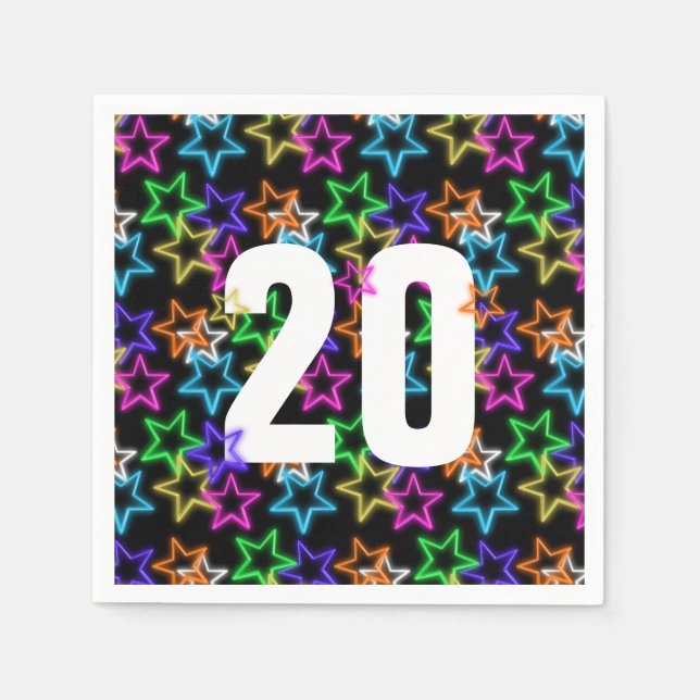 20th Birthday Neon Stars On Black  Napkins (Front)