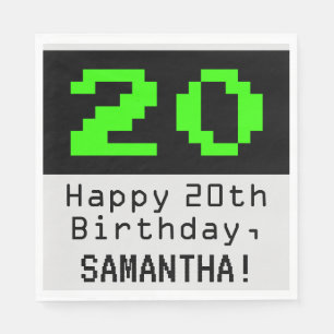 20th Birthday - Nerdy / Geeky Style "20" & Name Napkins