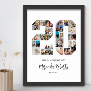 20th Birthday Number 20 Custom Photo Collage Poster