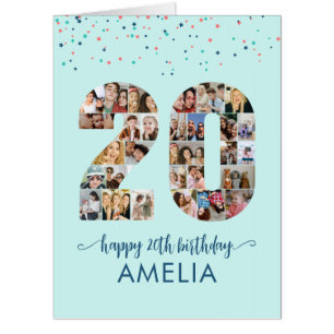 20th Birthday Number 20 Photo Collage Mint Green Card