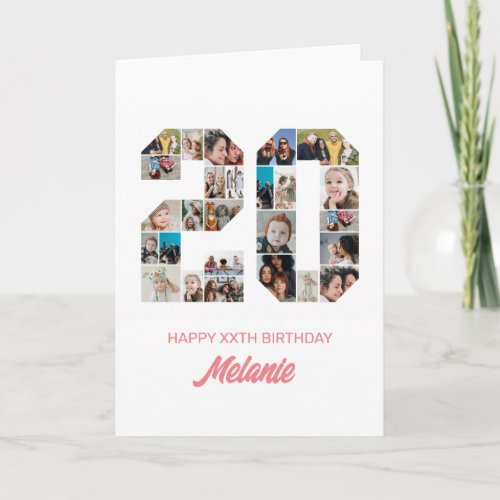 20th Birthday Number 20 Photo Collage Personalized Card