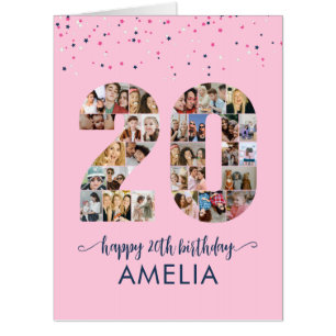 20th Birthday Number 20 Photo Collage Pink Card