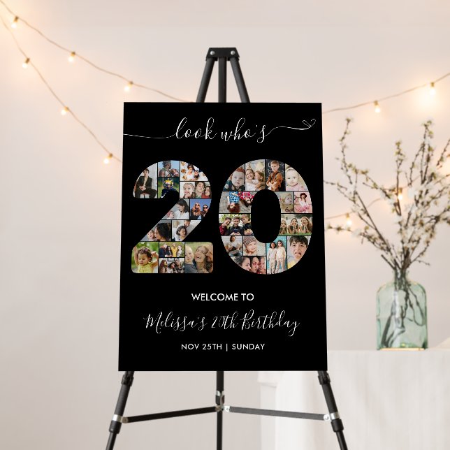 20th Birthday Number 20 Photo Collage Welcome Foam Board (In Situ (Stand))