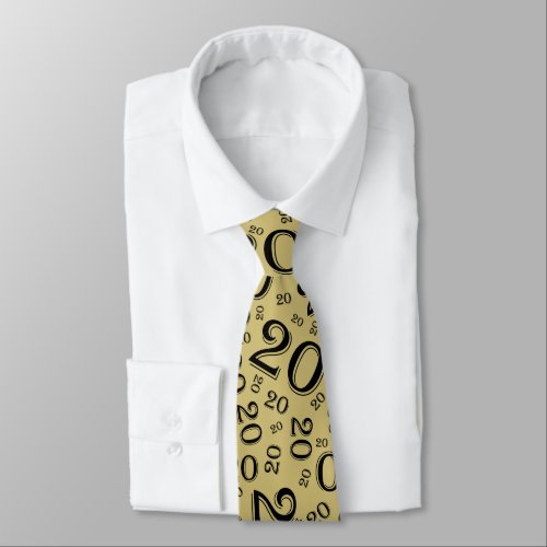 20th Birthday Number Pattern BlackGold Neck Tie