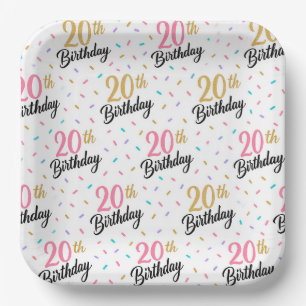 20th Birthday Paper Plates, Twentieth Party Plates