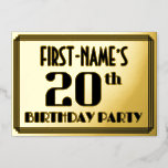 [ Thumbnail: 20th Birthday Party: Art Deco Look “20” and Name Invitation ]
