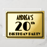 [ Thumbnail: 20th Birthday Party — Art Deco Look “20” + Name Invitation ]