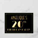 [ Thumbnail: 20th Birthday Party: Art Deco Look “20”, W/ Name Invitation ]