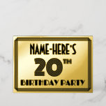 [ Thumbnail: 20th Birthday Party — Art Deco Style “20” & Name Invitation ]