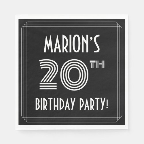 20th Birthday Party Art Deco Style  Custom Name Napkins