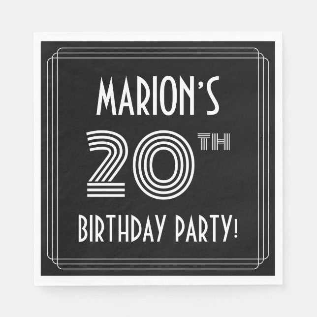 20th Birthday Party: Art Deco Style + Custom Name Napkins (Front)