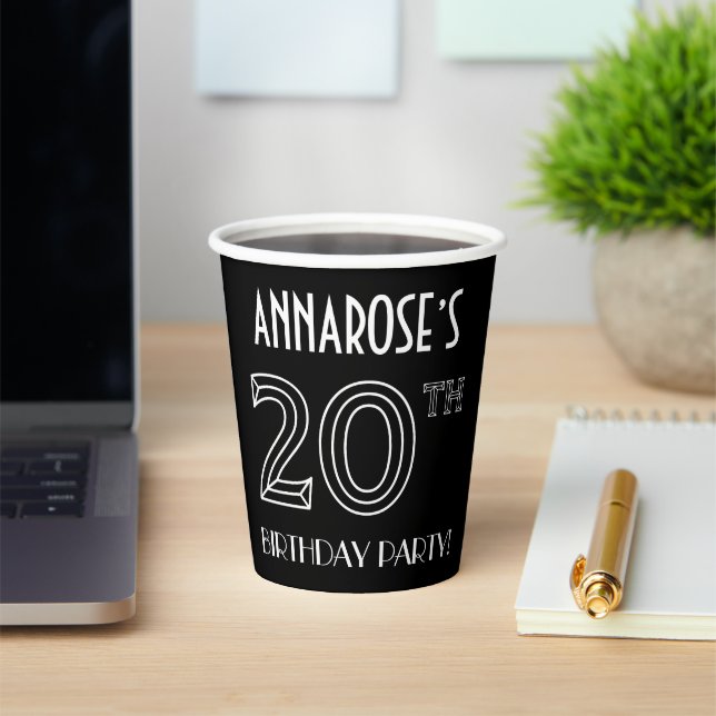 20th Birthday Party: Art Deco Style + Custom Name Paper Cups (Insitu)