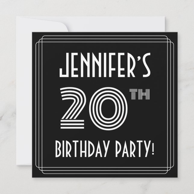 20th Birthday Party: Art Deco Style w/ Custom Name Invitation (Front)