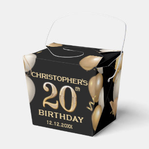 20th Birthday Party Black and Gold Balloons Favor Boxes