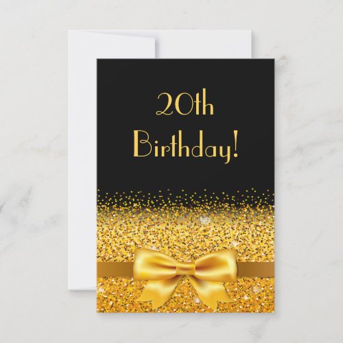 20th birthday party black gold bow invitation