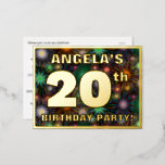 [ Thumbnail: 20th Birthday Party: Bold, Colorful Fireworks Look Postcard ]