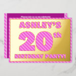 [ Thumbnail: 20th Birthday Party — Bold, Fun, Pink Stripes # 20 Invitation ]