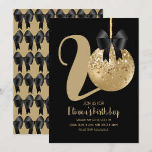 20th Birthday Party Cake Pop Black Invitation