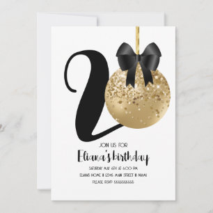 20th Birthday Party Cake Pop Gold Black Invitation