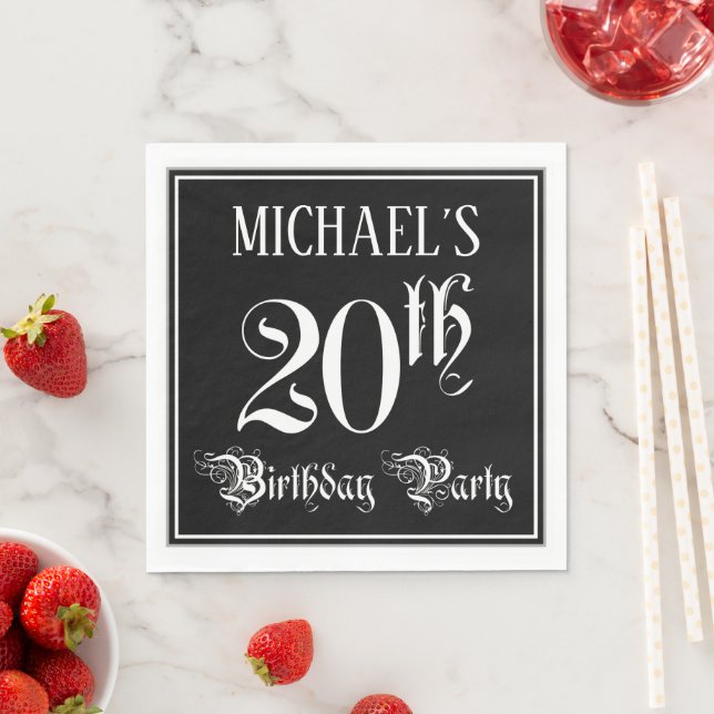 20th Birthday Party — Fancy Script + Custom Name Napkins (Insitu)