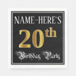 [ Thumbnail: 20th Birthday Party — Fancy Script, Faux Gold Look Napkins ]